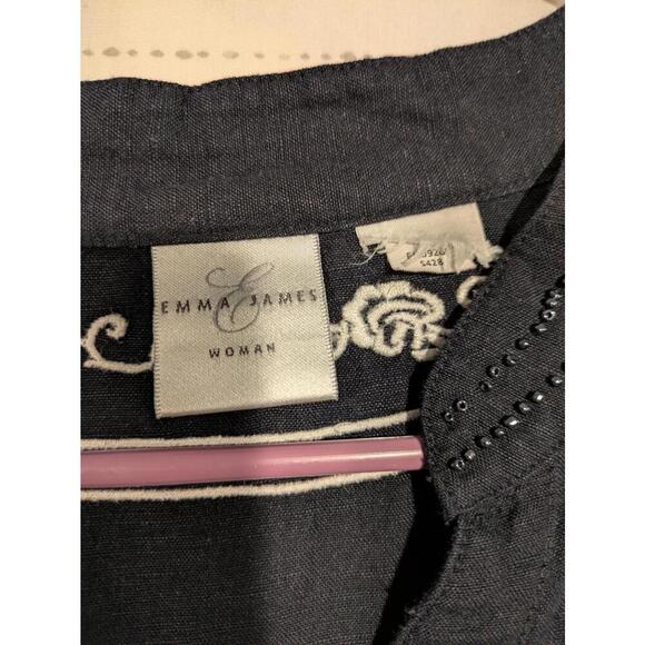 Emma James Womens Elegant Embroidered Beaded Button-Up Blouse Navy 24W - Picture 5 of 8